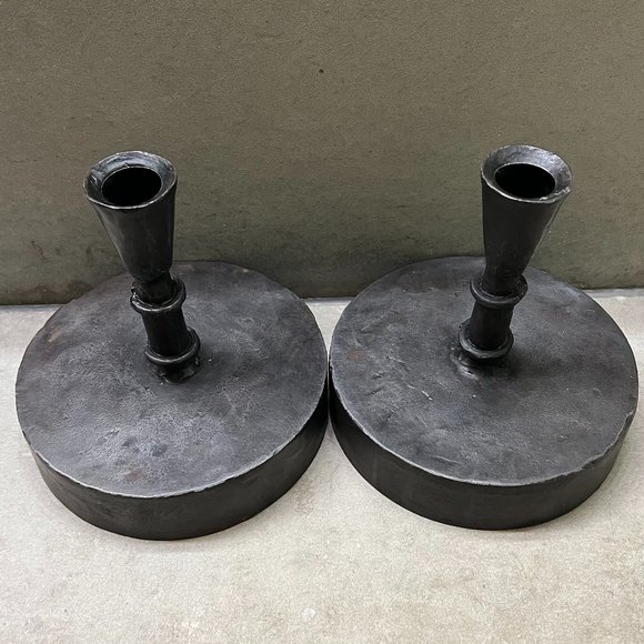 Pair of Vintage Black Iron Candlestick Holders - Picture 2 of 5